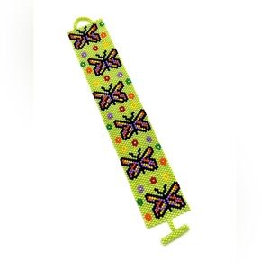 HAND CRAFTED Butterfly Beaded Bracelet Lime Green